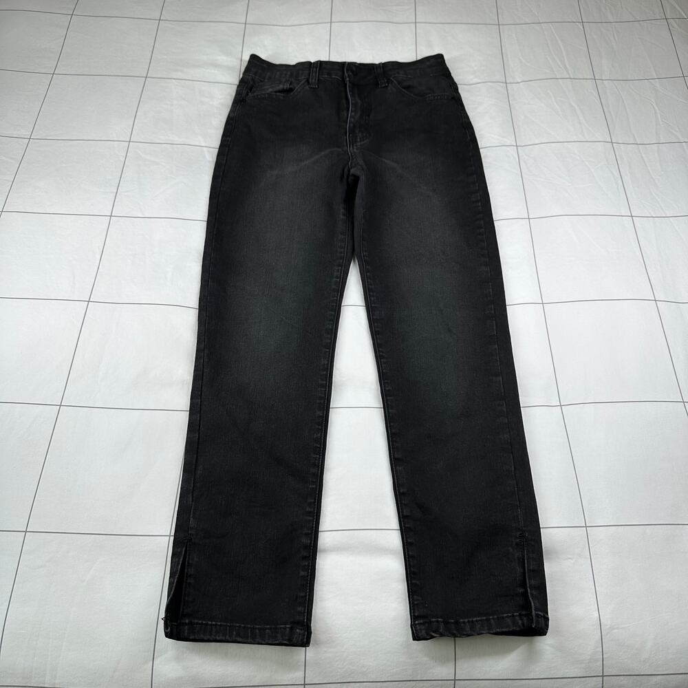 Judy Blue Jeans Womens 28 Black Cropped Straight Fit Ankle Slit Stretch Denim